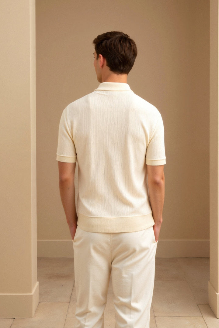 Herrars Strukturerad Polotröja Klassisk Kortärmad V-Hals Regular Fit Elegant Vardagsklädsel