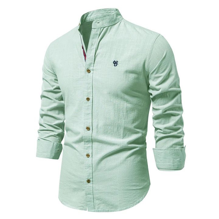 Herrskjorta med Mandarin-krage och knappar, Slim Fit, Casual