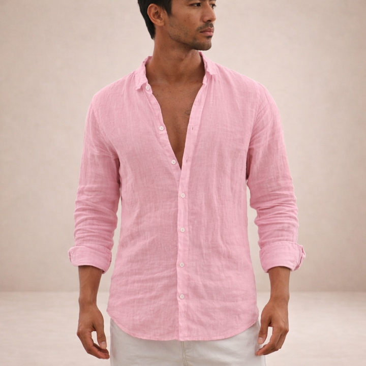 Herrars Regular Fit Linne Knapp-Down Casual Skjorta