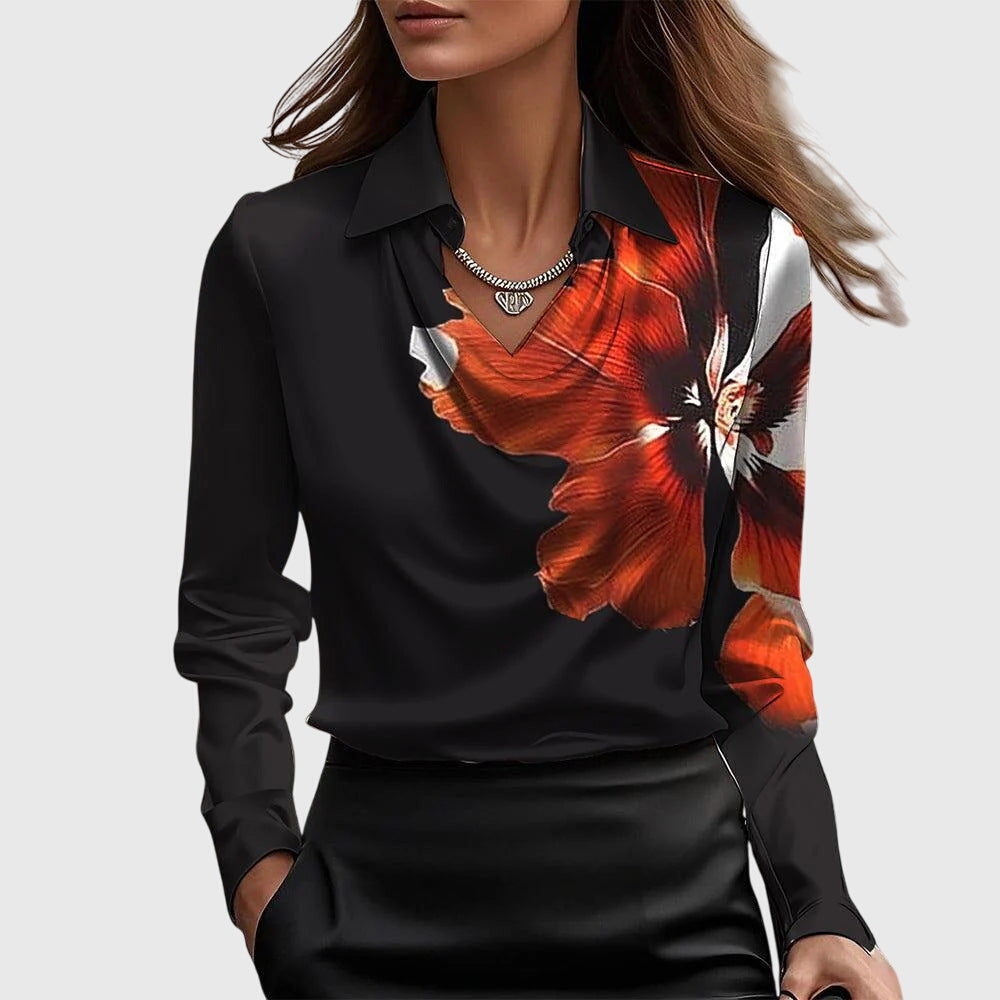 Kvinnors Satin Cowl-Neck Blus – Långärmad Skjorta med Krage för Kontor och Kvällsbruk
