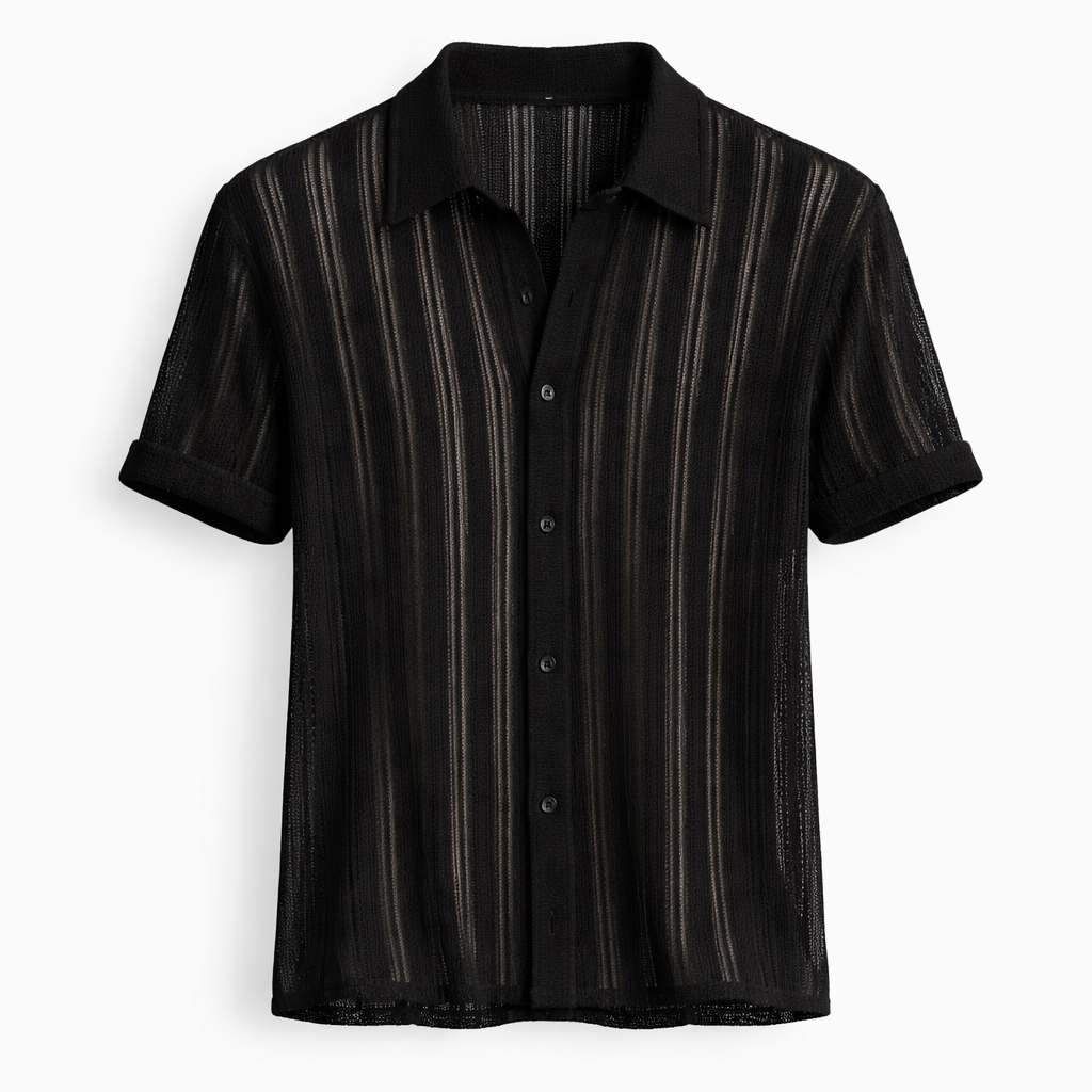 Herrstickad polo skjorta med texturerad vertikal rand, sommartopp