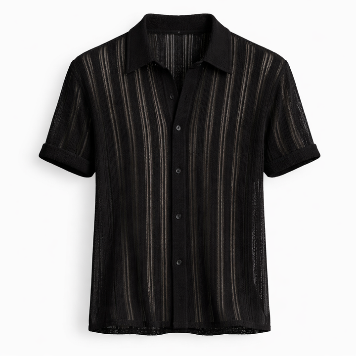 Herrstickad polo skjorta med texturerad vertikal rand, sommartopp