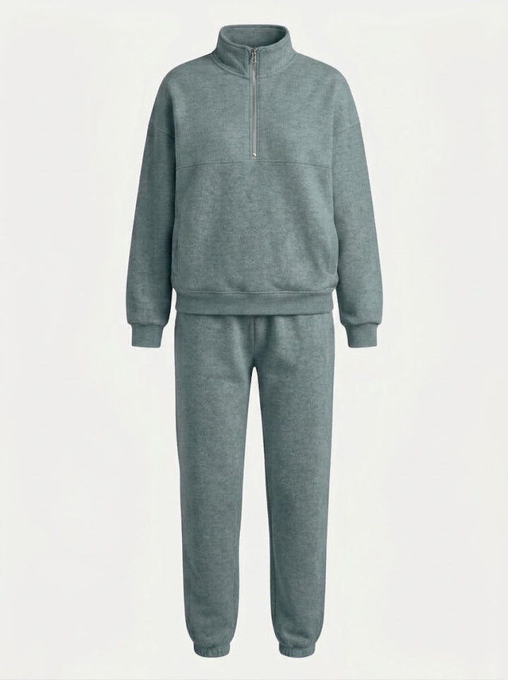 Kvinnors Halvdraget Sweatshirt Set – Avslappnad Jogger Outfit för Resor och Vardagsbruk