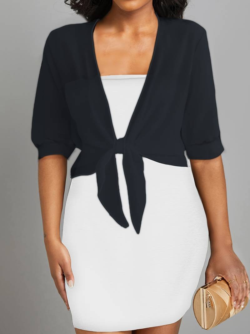 Kvinnors Transparent Chiffong Knyt Framsidan Kort Bolero Top