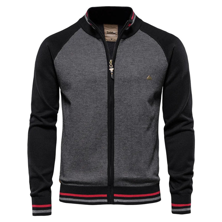 Herrens 100% bomull zip-up cardigan – Mjuk ståkrage stickad för vinter och avslappnad användning