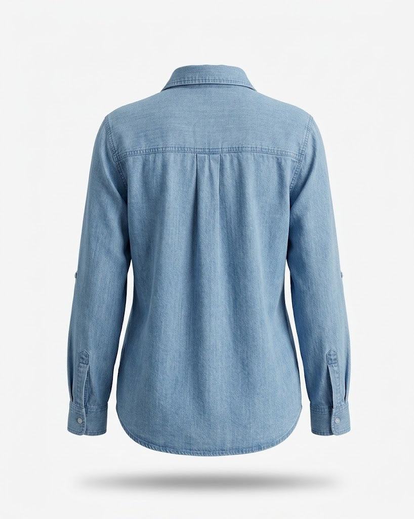 Kvinnors Denim Utility Skjorta – Avslappnad Knapp-up Lager för Casual Övergångsbruk