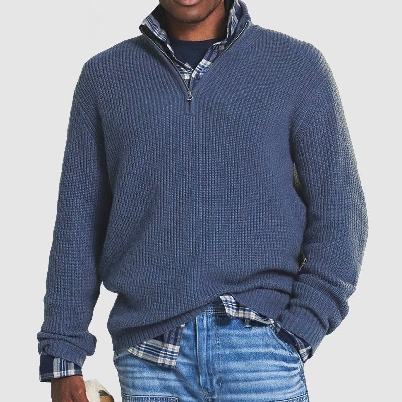 Herrarnas Ribbade Kvart Zip Cashmere Tröja Regular Fit
