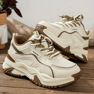 Kvinnors Chunky Plattform Sneakers med Kontrastpaneler och Snörning
