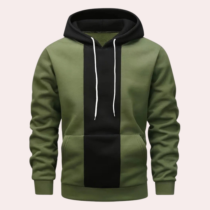 Hoodie för män med kontrastpanel, pullover med dragsko, avslappnad streetwear, sweatshirt