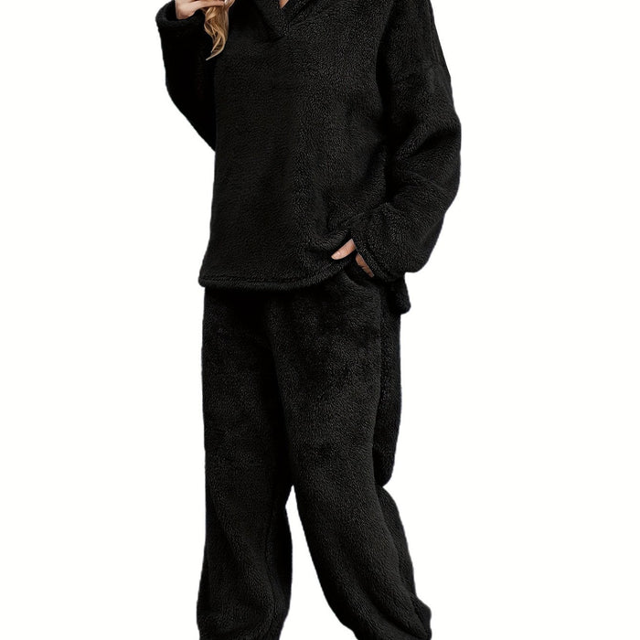 Dam Fleece Loungewear-set med Huva och Justerad Midja