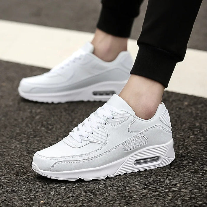 Mäns Vita Läder Sneakers med Dämpad Sula för Vardagsbruk