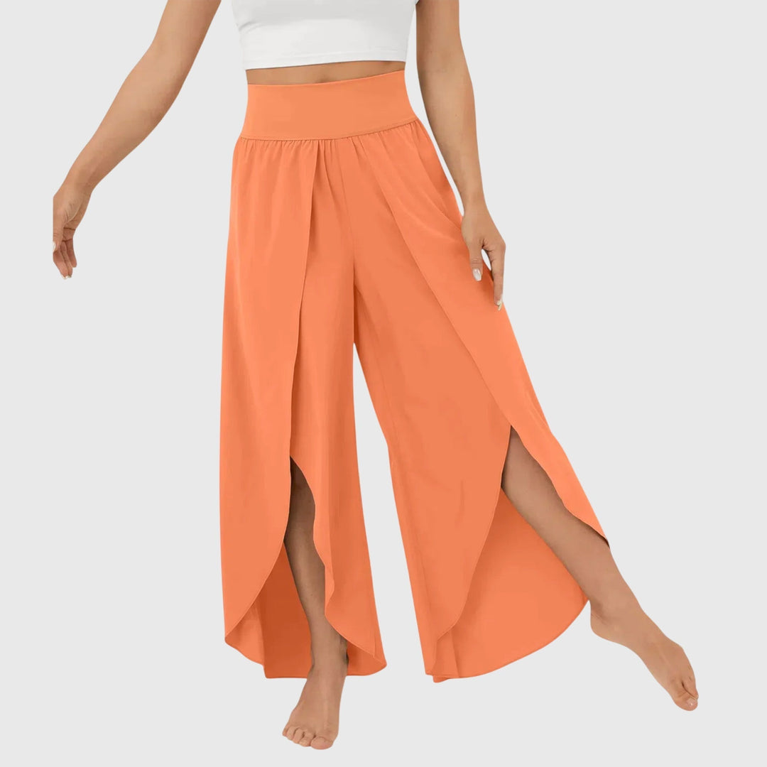 Kvinnors Högmidjade Vida Byxor med Slits – Flödande Boho Sommarstil för Semester och Strandkläder