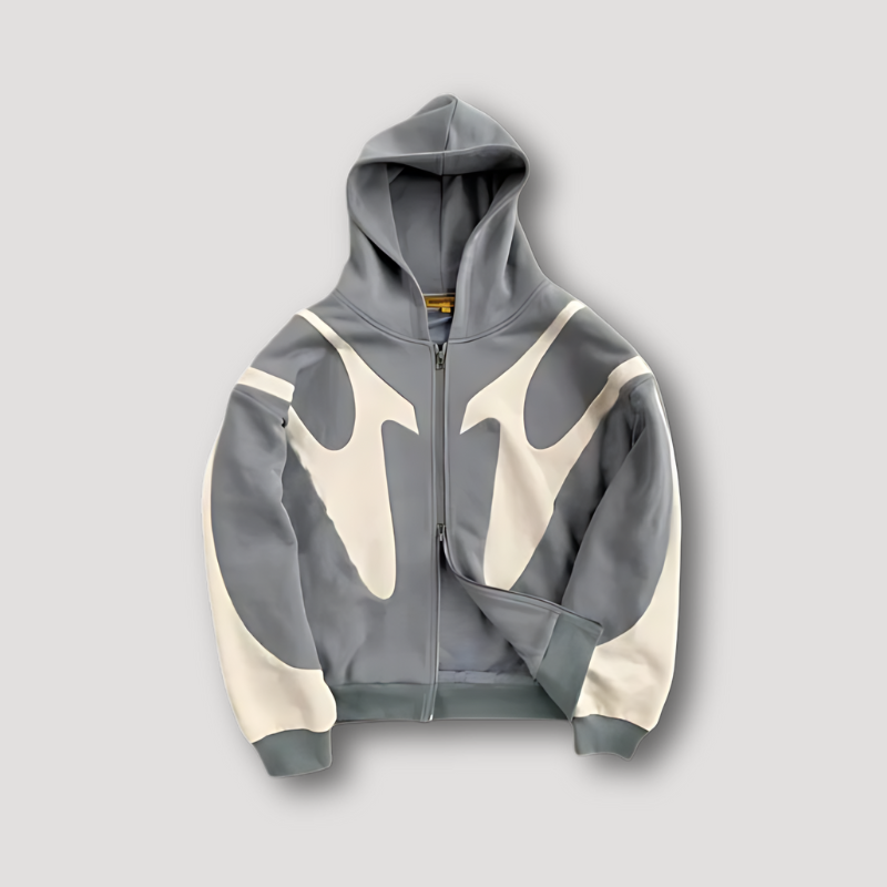 Herrarnas tryckta zip-up hoodie – Djärv streetwear-lager för avslappnad användning och resor