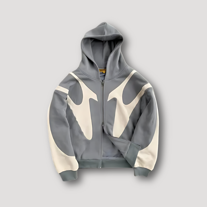 Herrarnas tryckta zip-up hoodie – Djärv streetwear-lager för avslappnad användning och resor