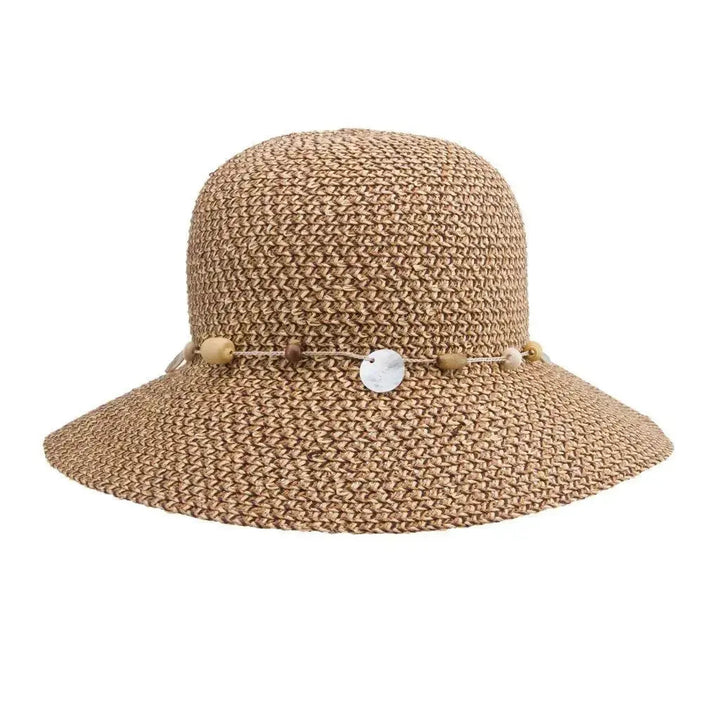 Kvinnors Vävda Bucket Solhatt med Pärldetaljer