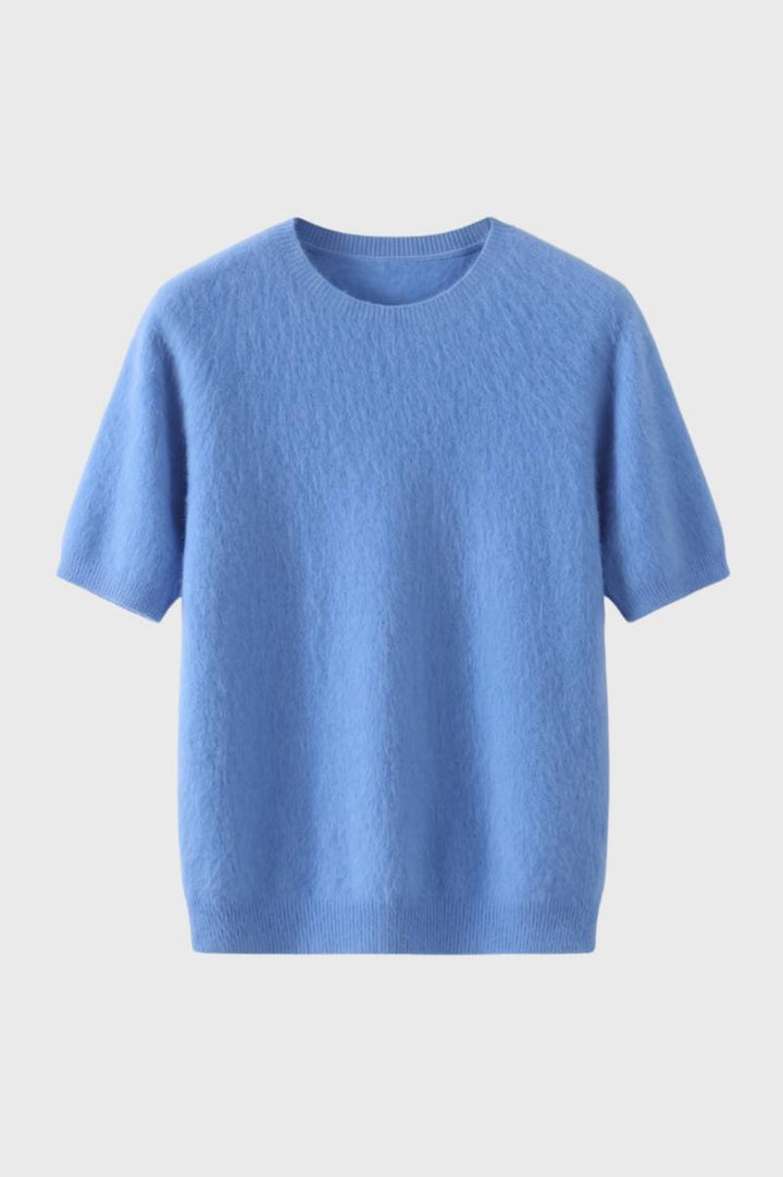 Herrstickad T-shirt med rundad hals och ribbade kanter
