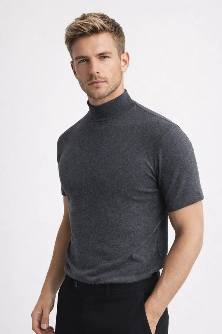 Herrars Slim Fit Mock Neck Kortärmad Casual T-shirt