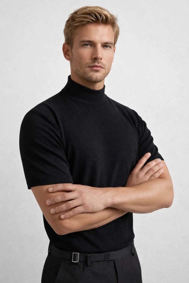 Herrars Slim Fit Mock Neck Kortärmad Casual T-shirt