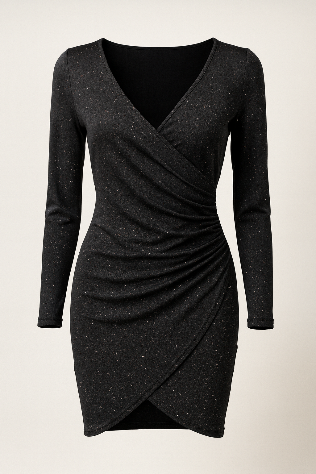 Kvinnors V-ringad Bodycon Wrap Mini Klänning med Glitterdetalj