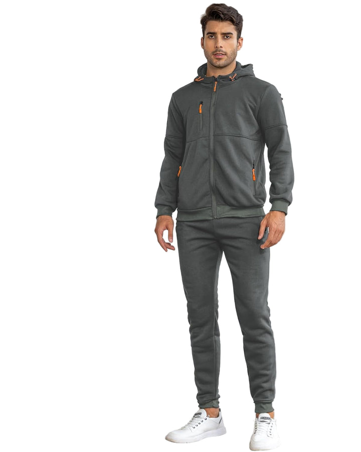Herrarnas Hooded Tracksuit Set – Zip Jacka och Joggers för Avslappnad Användning