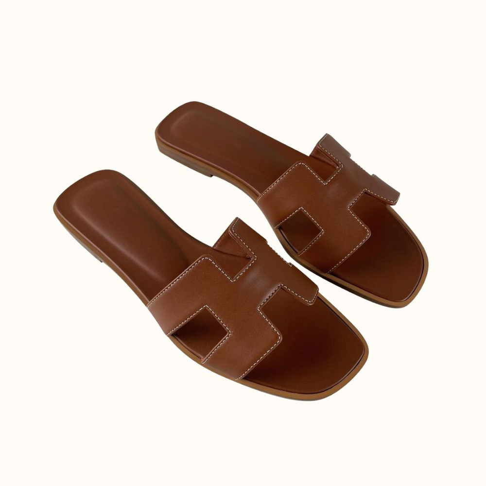 Kvinnors lädersandaler med H-rem, låg klack, eleganta sommarcasual skor
