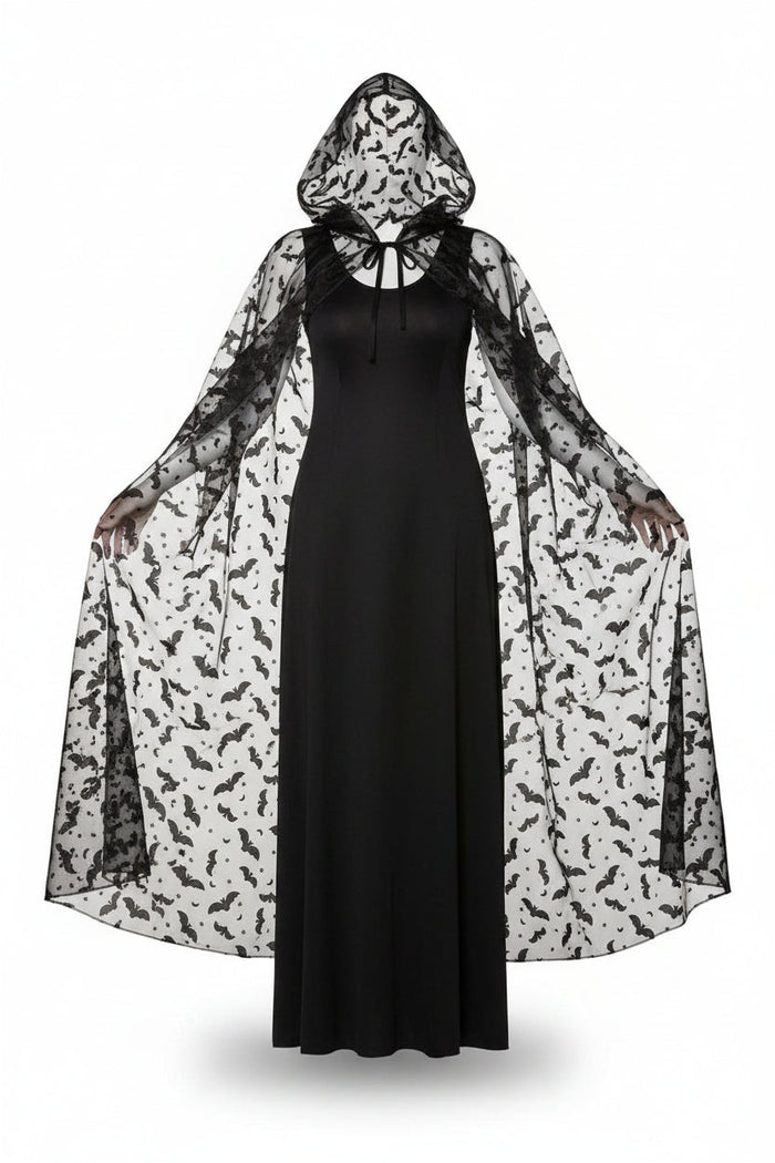 Kvinnors svarta fladdermus-hooded cape Halloween-kostymaccessoar