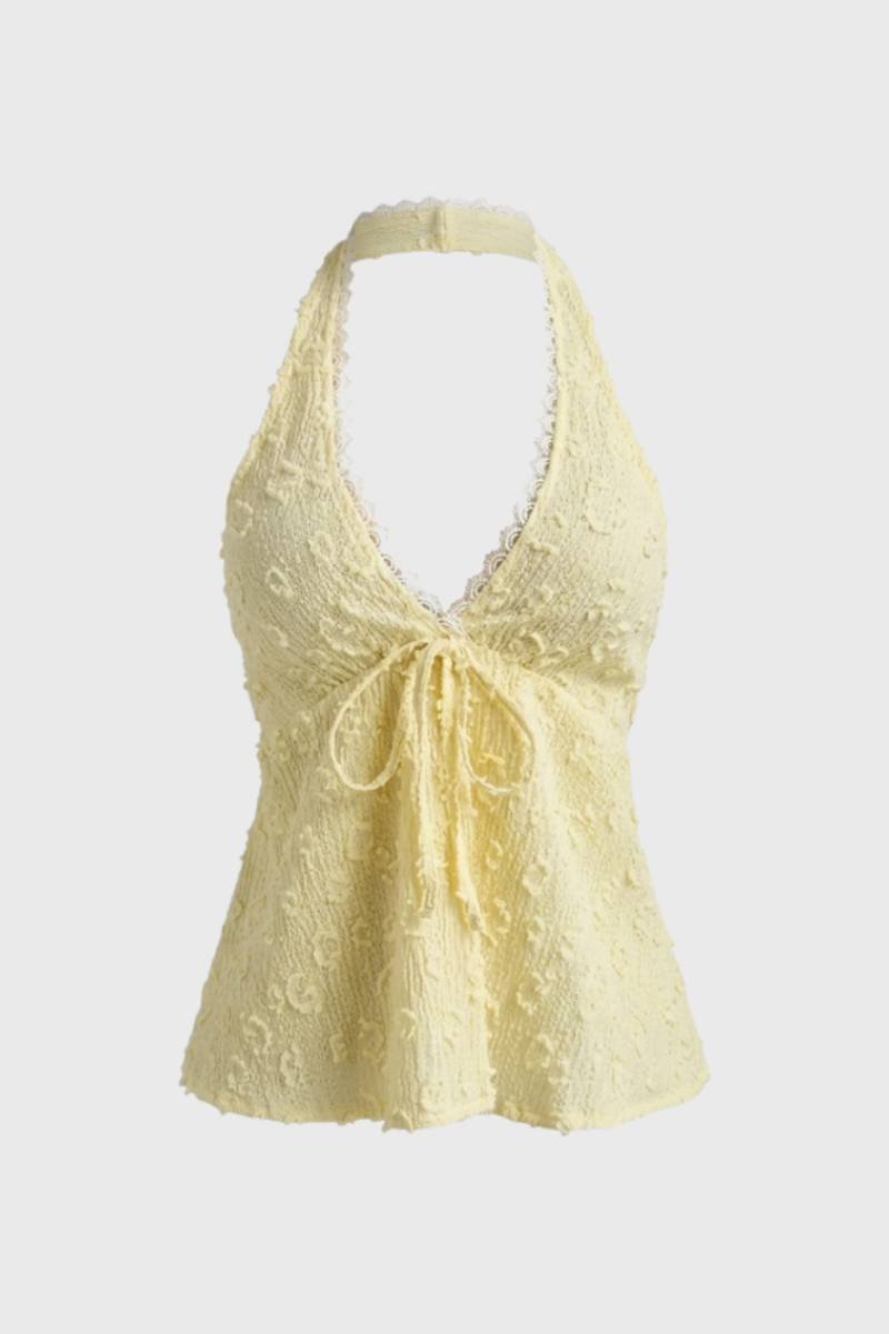Kvinnors Top Texturerad Halterneck V-ringad Framslips Silhuett