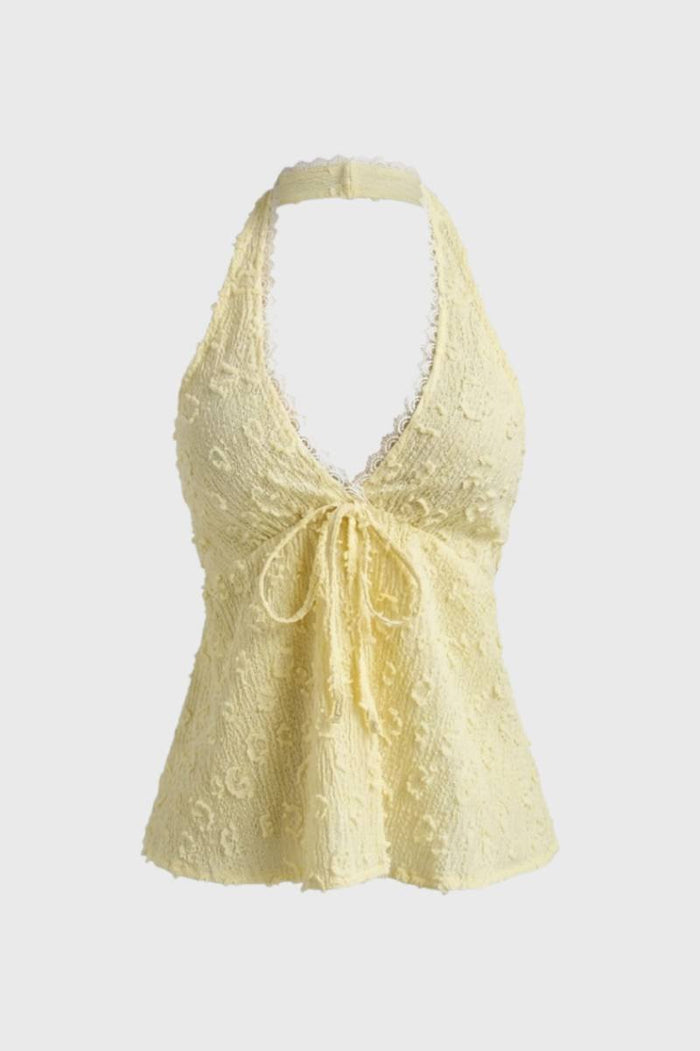 Kvinnors Top Texturerad Halterneck V-ringad Framslips Silhuett
