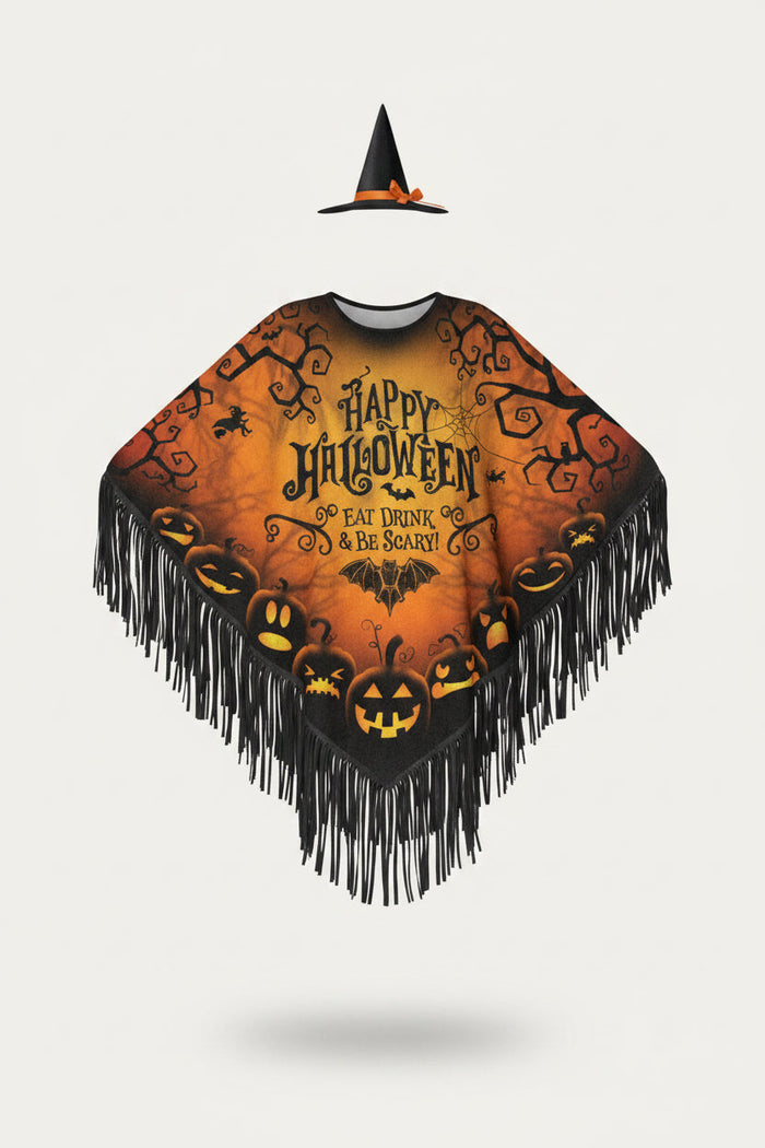 Glad Halloween Häxa Poncho och Hatt Kostym Set