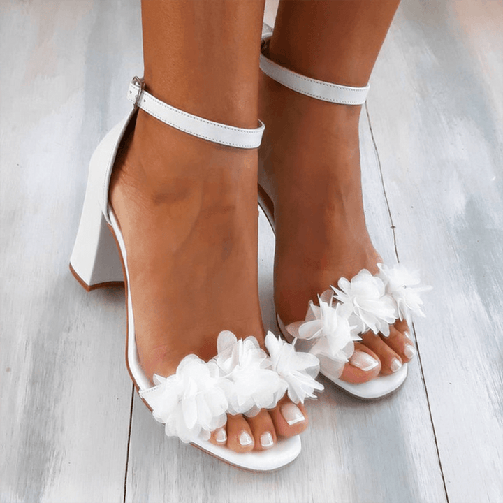 Kvinnors Blommiga Blockklack Sandaler – Eleganta Ankelremmar För Speciella Tillfällen