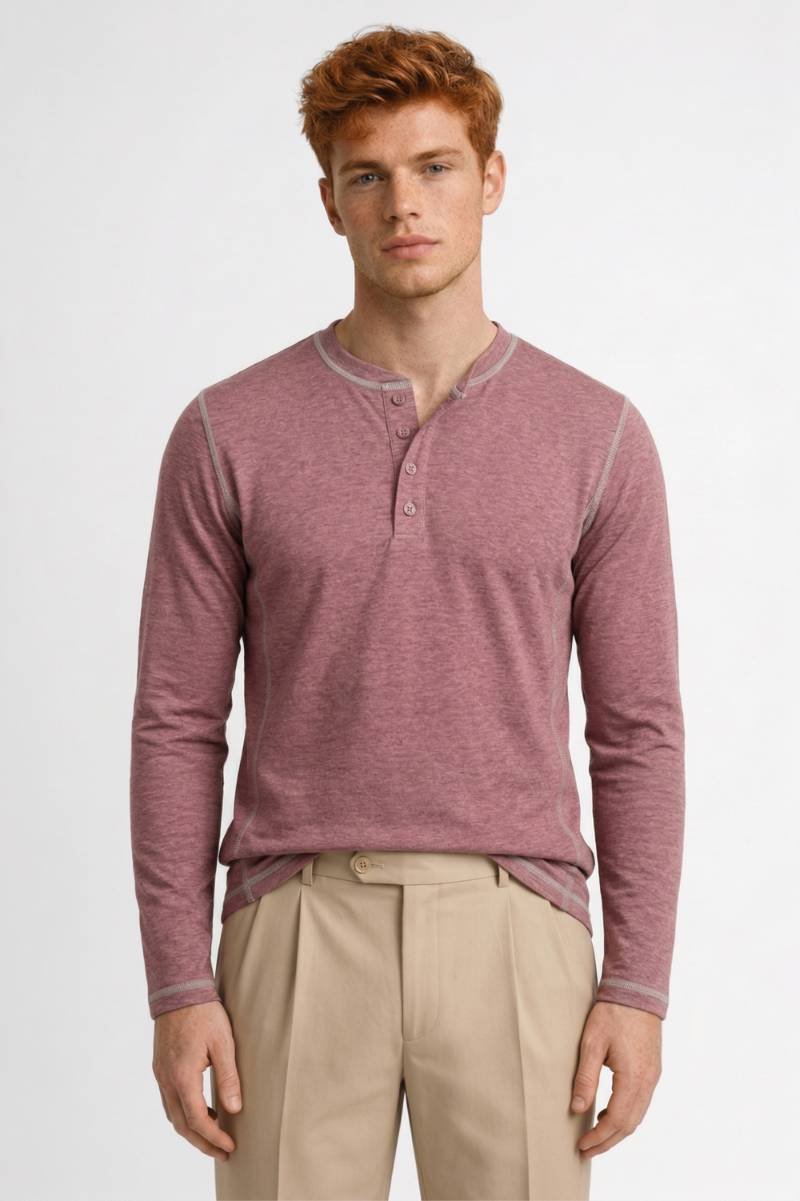 Herrars Henley Skjorta med Knäppning och Kontrast Sömmar
