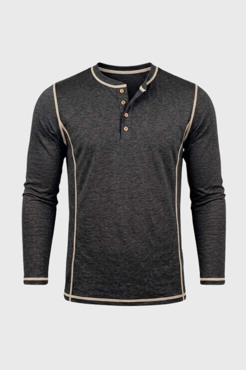 Herrars Henley Skjorta med Knäppning och Kontrast Sömmar