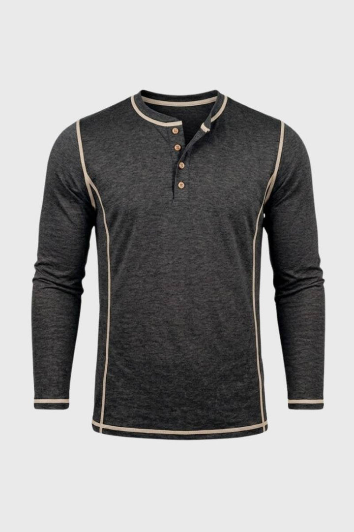 Herrars Henley Skjorta med Knäppning och Kontrast Sömmar