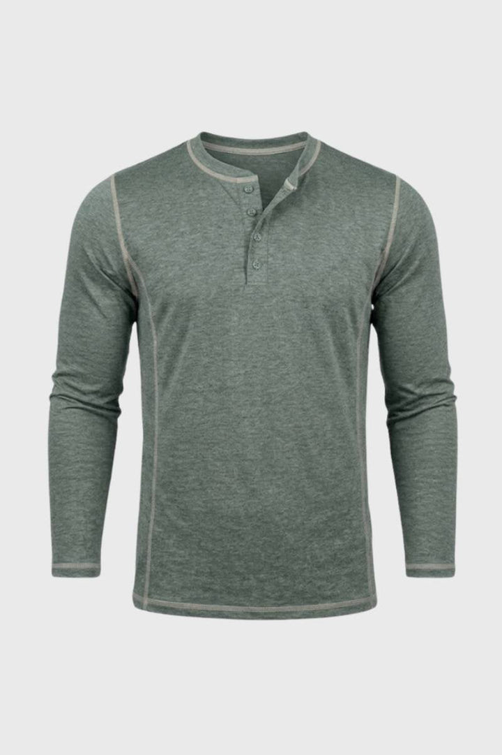 Herrars Henley Skjorta med Knäppning och Kontrast Sömmar