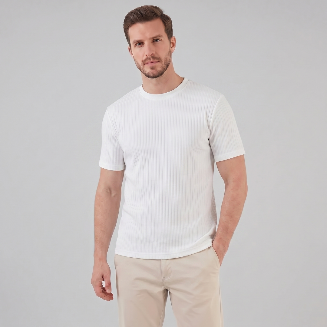 Herrens Ribbad T-shirt Crew Neck Slim Fit Tee