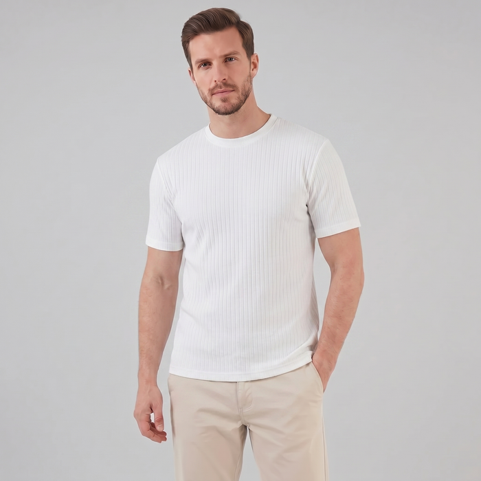Herrens Ribbad T-shirt Crew Neck Slim Fit Tee