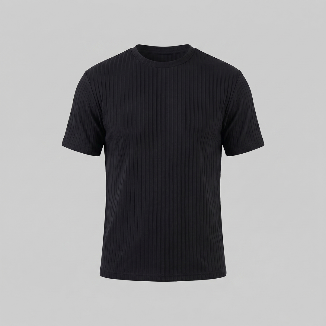 Herrens Ribbad T-shirt Crew Neck Slim Fit Tee