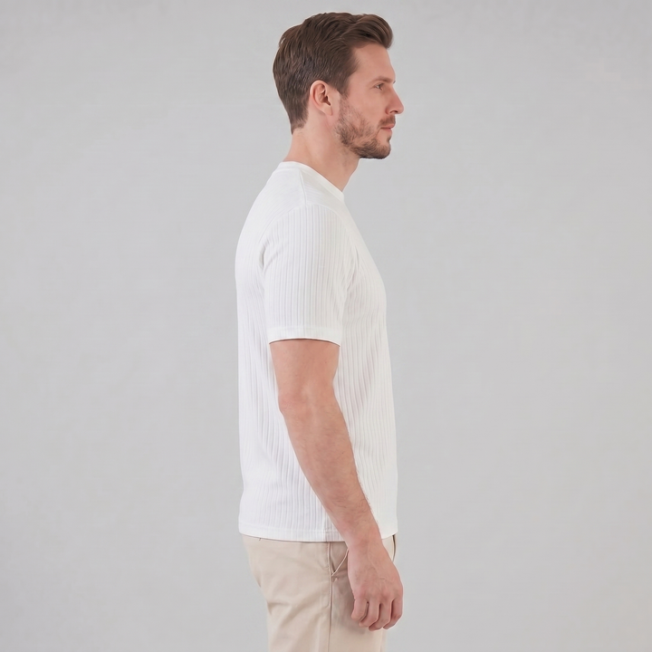 Herrens Ribbad T-shirt Crew Neck Slim Fit Tee