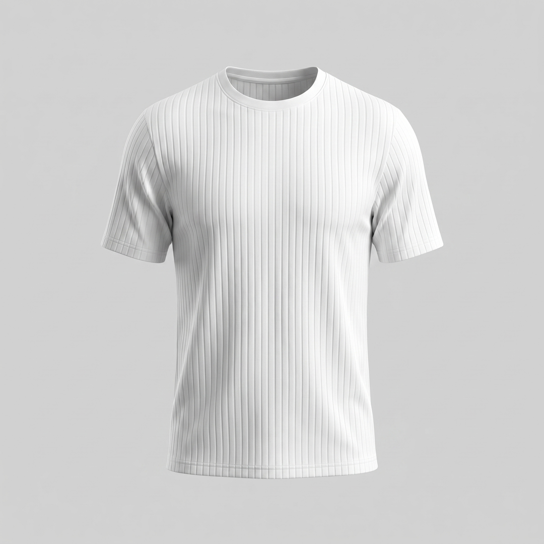 Herrens Ribbad T-shirt Crew Neck Slim Fit Tee