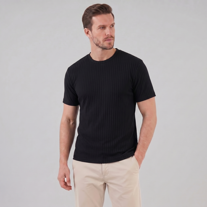 Herrens Ribbad T-shirt Crew Neck Slim Fit Tee