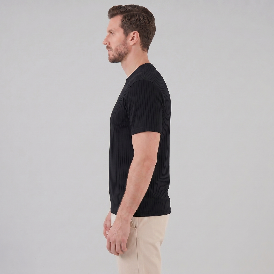 Herrens Ribbad T-shirt Crew Neck Slim Fit Tee