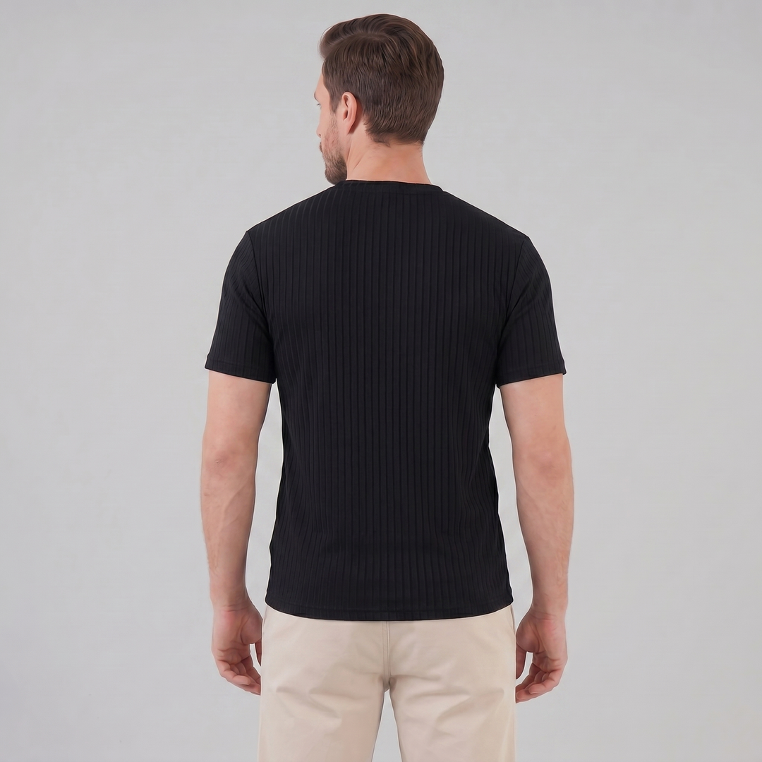 Herrens Ribbad T-shirt Crew Neck Slim Fit Tee