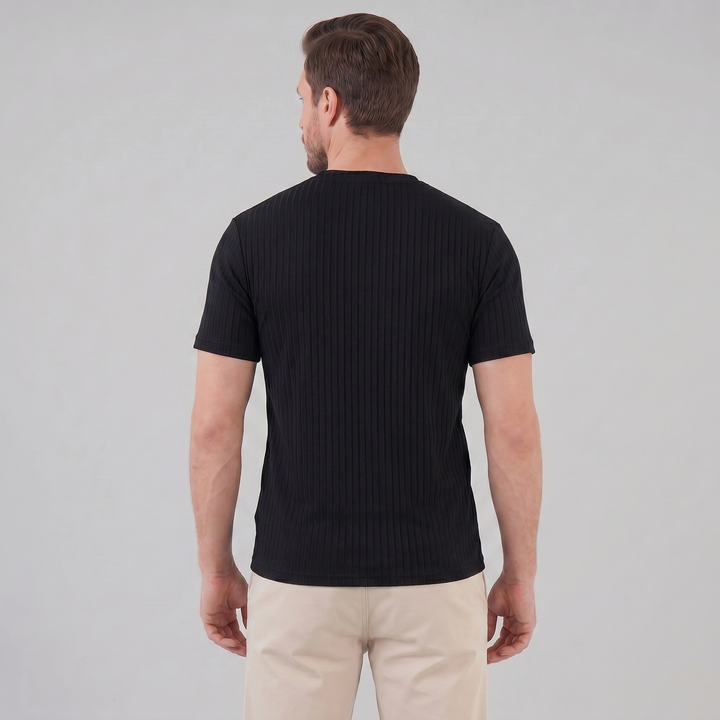 Herrens Ribbad T-shirt Crew Neck Slim Fit Tee
