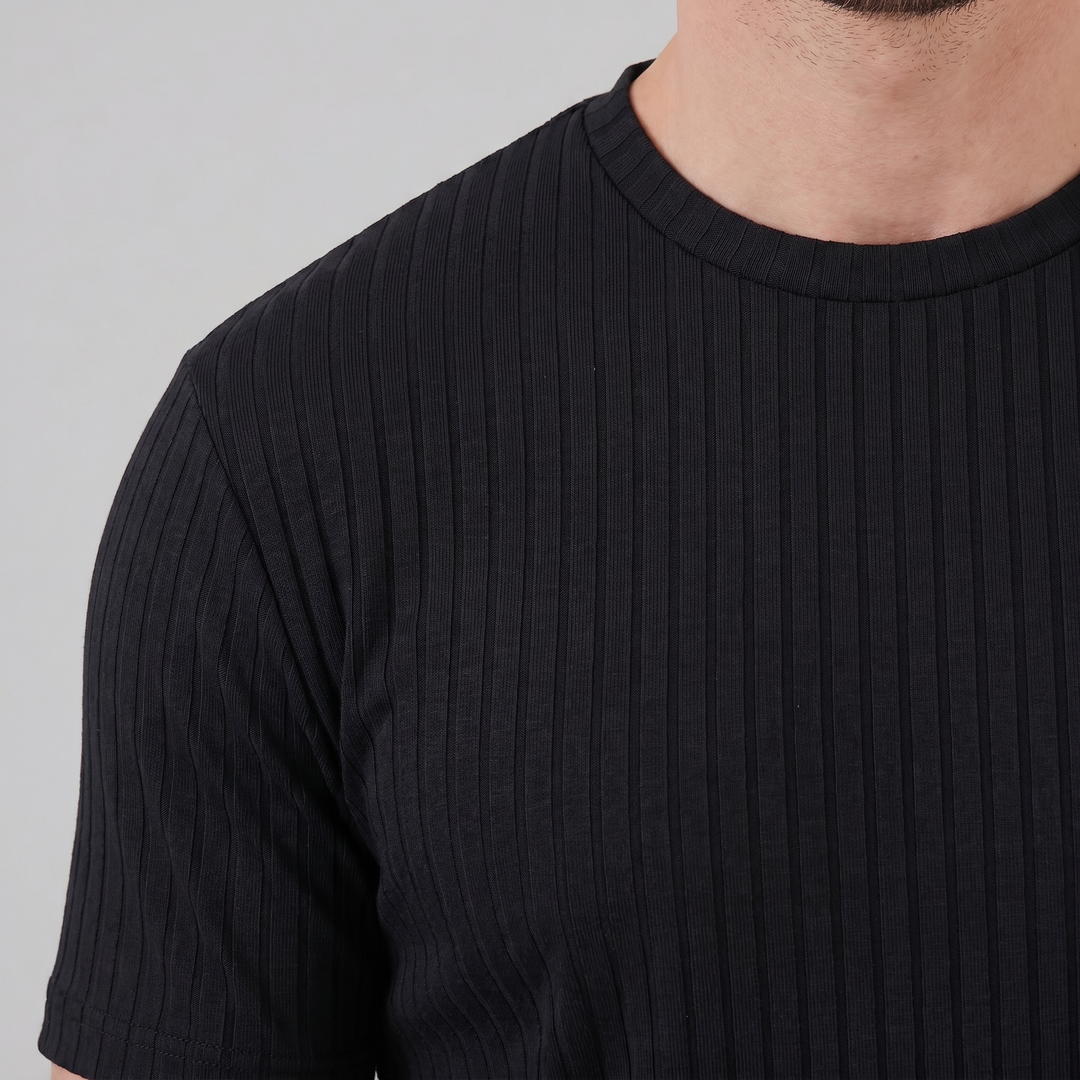 Herrens Ribbad T-shirt Crew Neck Slim Fit Tee