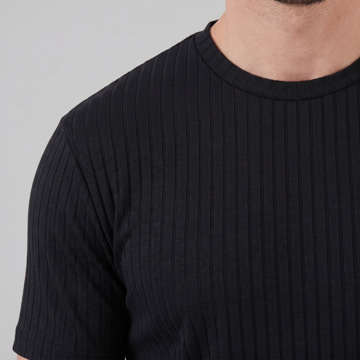 Herrens Ribbad T-shirt Crew Neck Slim Fit Tee