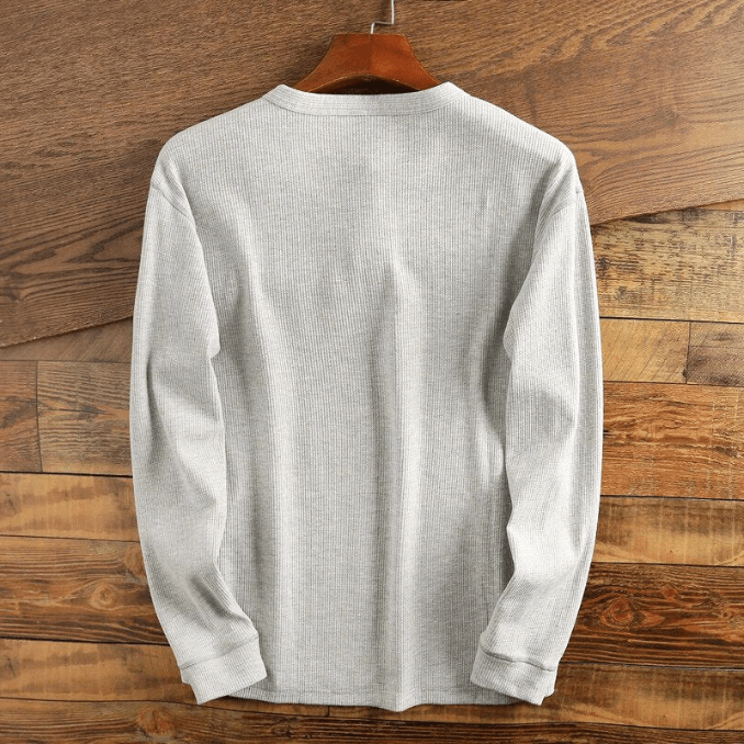 Mans Waffle Knit Henley Skjorta Lång Ärmar Texturerad Avslappnad Topp