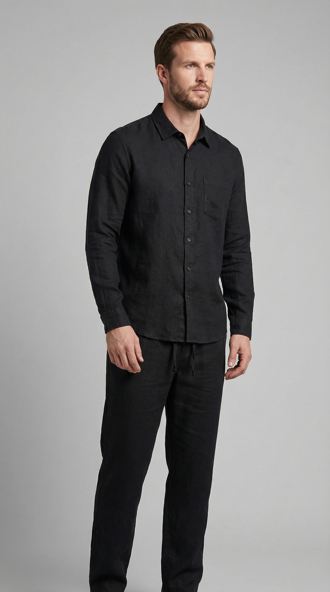 Herrens Linne Co-Ord Set Avslappnad Skjorta Byxor Outfit