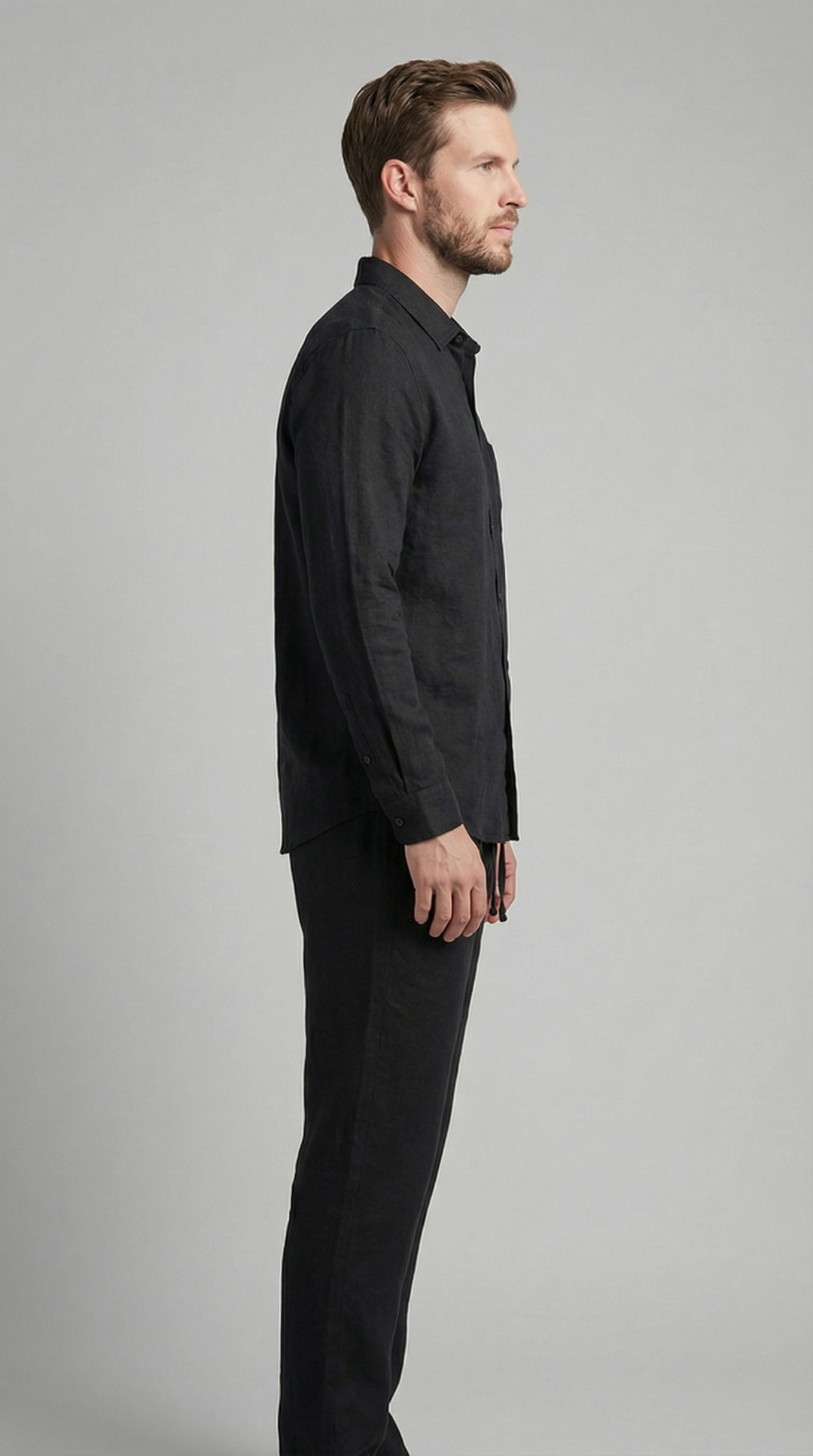 Herrens Linne Co-Ord Set Avslappnad Skjorta Byxor Outfit