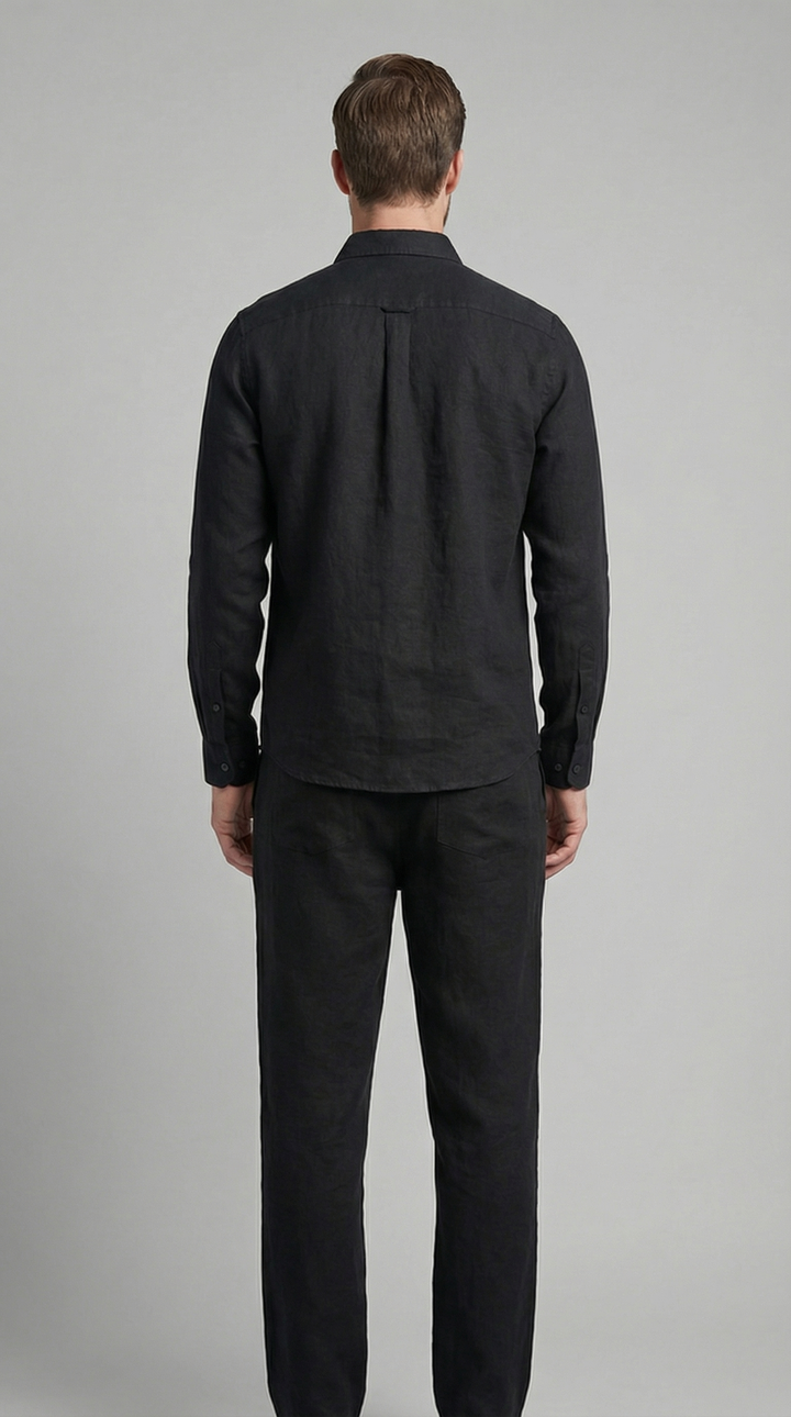 Herrens Linne Co-Ord Set Avslappnad Skjorta Byxor Outfit