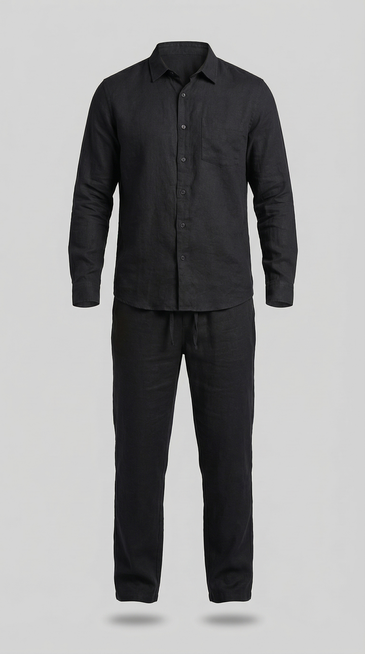 Herrens Linne Co-Ord Set Avslappnad Skjorta Byxor Outfit